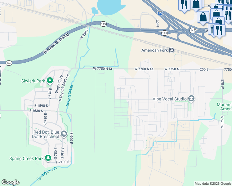 map of restaurants, bars, coffee shops, grocery stores, and more near 7099 West 7750 North in American Fork