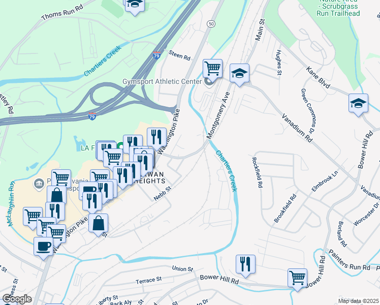 map of restaurants, bars, coffee shops, grocery stores, and more near 633 Vanadium Road in Bridgeville