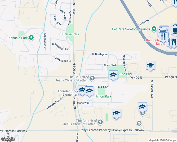 map of restaurants, bars, coffee shops, grocery stores, and more near 693 West Baxter Lane in Saratoga Springs
