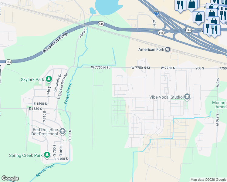 map of restaurants, bars, coffee shops, grocery stores, and more near 7099 West 7750 North in American Fork