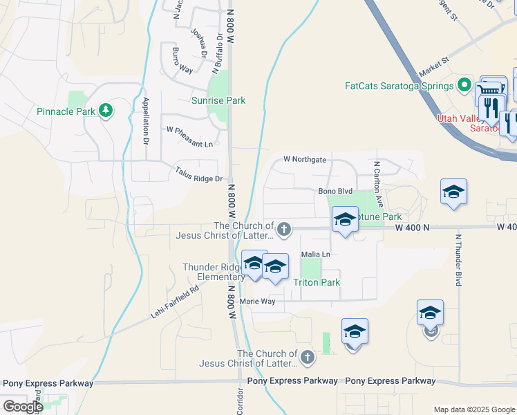 map of restaurants, bars, coffee shops, grocery stores, and more near 697 Bono Boulevard in Saratoga Springs