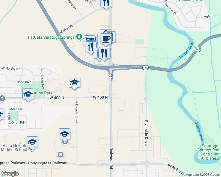 map of restaurants, bars, coffee shops, grocery stores, and more near 7766 North Redwood Road in Saratoga Springs