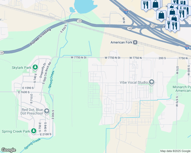 map of restaurants, bars, coffee shops, grocery stores, and more near 7099 West 7750 North in American Fork