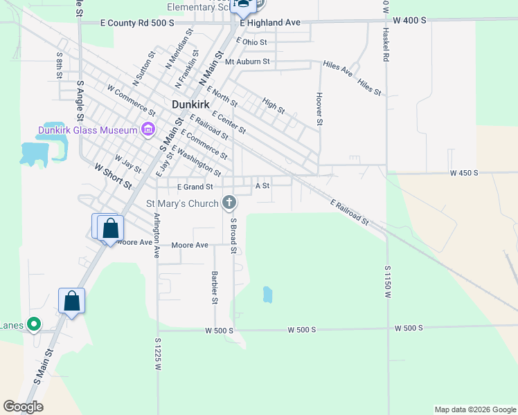 map of restaurants, bars, coffee shops, grocery stores, and more near 212 South 2nd Street in Dunkirk