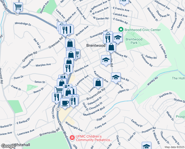 map of restaurants, bars, coffee shops, grocery stores, and more near 229 Kaufmann Avenue in Pittsburgh