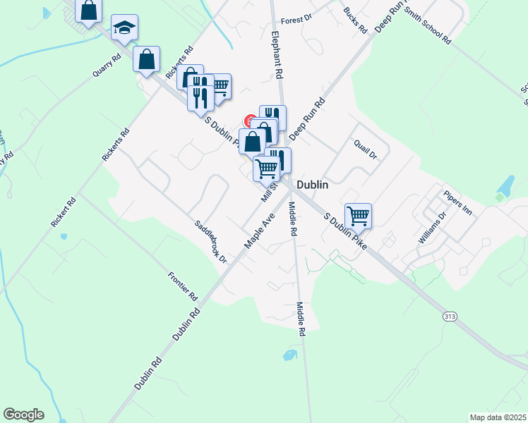 map of restaurants, bars, coffee shops, grocery stores, and more near 110 Maple Avenue in Dublin