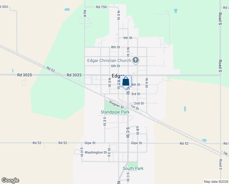 map of restaurants, bars, coffee shops, grocery stores, and more near 300-398 North E Street in Edgar