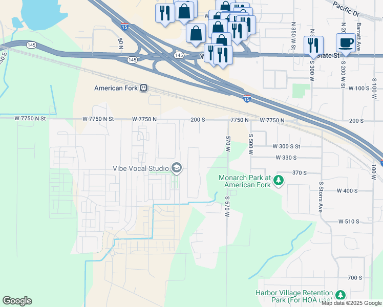 map of restaurants, bars, coffee shops, grocery stores, and more near 315 South 680 West in American Fork