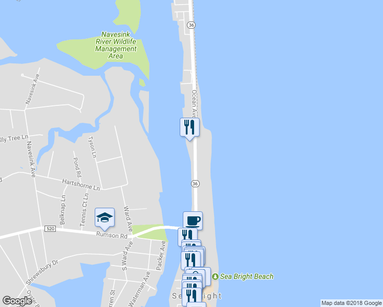 map of restaurants, bars, coffee shops, grocery stores, and more near 828 Ocean Avenue in Sea Bright