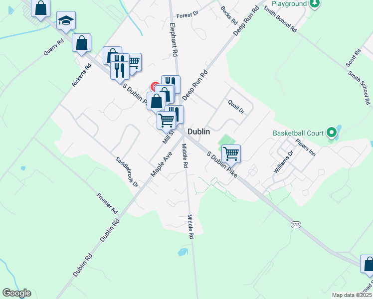 map of restaurants, bars, coffee shops, grocery stores, and more near 111 Middle Road in Dublin