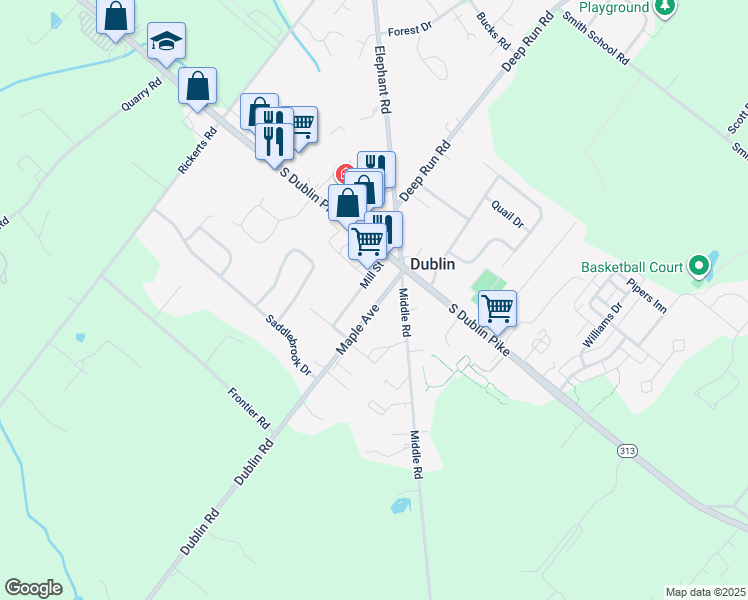 map of restaurants, bars, coffee shops, grocery stores, and more near 116 Maple Avenue in Dublin