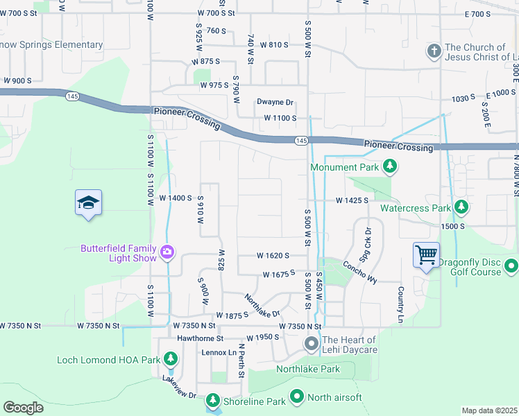 map of restaurants, bars, coffee shops, grocery stores, and more near 1389 South 825 West in Lehi