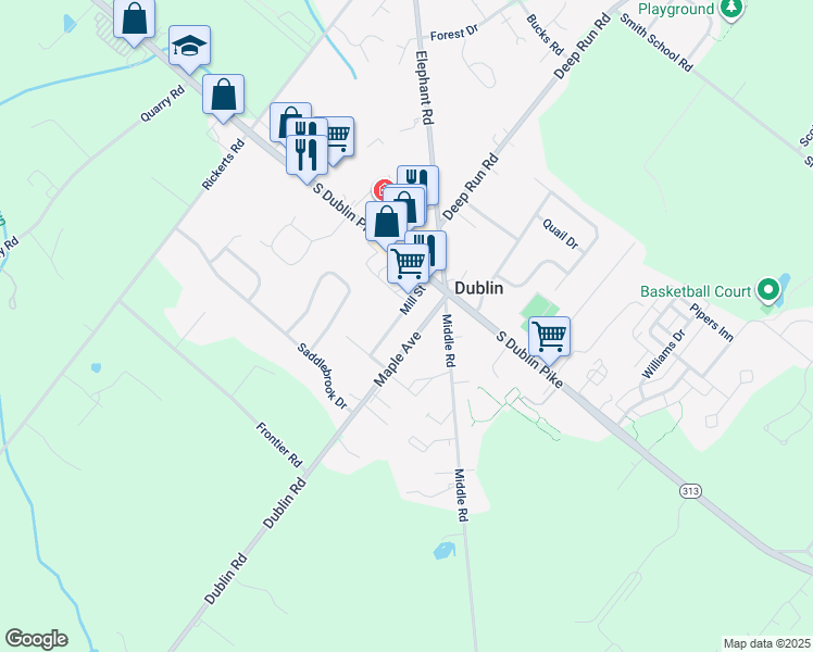 map of restaurants, bars, coffee shops, grocery stores, and more near 116 Maple Avenue in Dublin