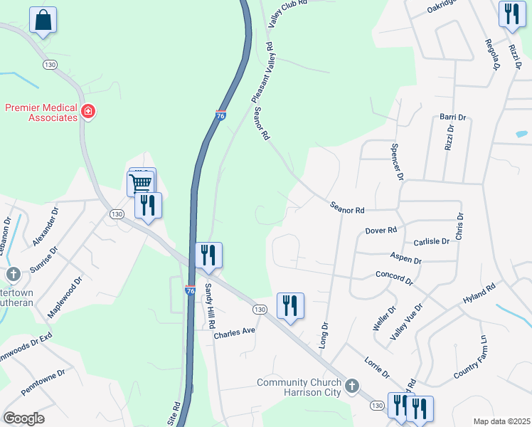 map of restaurants, bars, coffee shops, grocery stores, and more near 100 Dunrobin Lane in Irwin