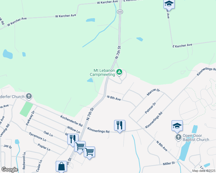 map of restaurants, bars, coffee shops, grocery stores, and more near 1790 North 7th Street in Lebanon