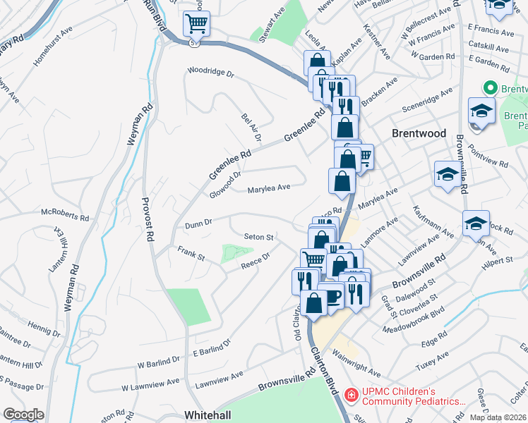 map of restaurants, bars, coffee shops, grocery stores, and more near 524 Dunn Drive in Pittsburgh