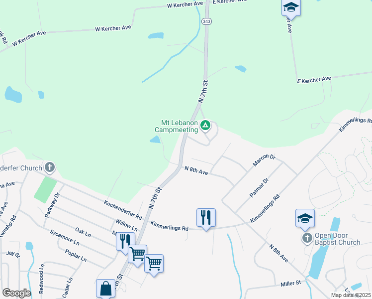 map of restaurants, bars, coffee shops, grocery stores, and more near 1790 North 7th Street in Lebanon