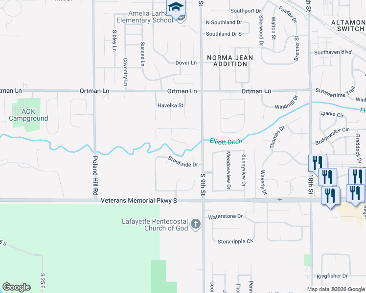 map of restaurants, bars, coffee shops, grocery stores, and more near 3815 Gate Road in Lafayette