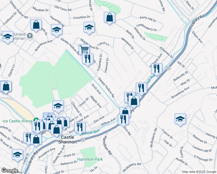 map of restaurants, bars, coffee shops, grocery stores, and more near 946 Sleepy Hollow Road in Pittsburgh