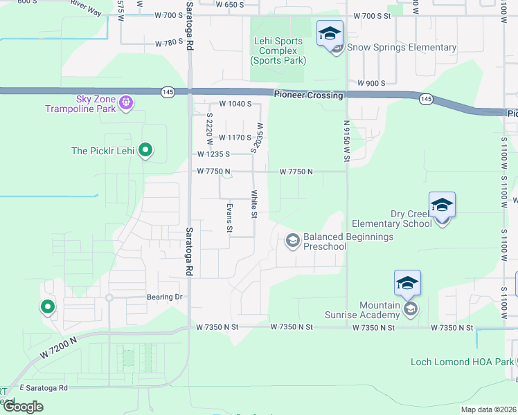 map of restaurants, bars, coffee shops, grocery stores, and more near 1433 White Street in Lehi