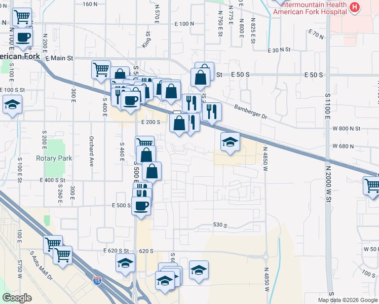 map of restaurants, bars, coffee shops, grocery stores, and more near 342 West 740 North in American Fork