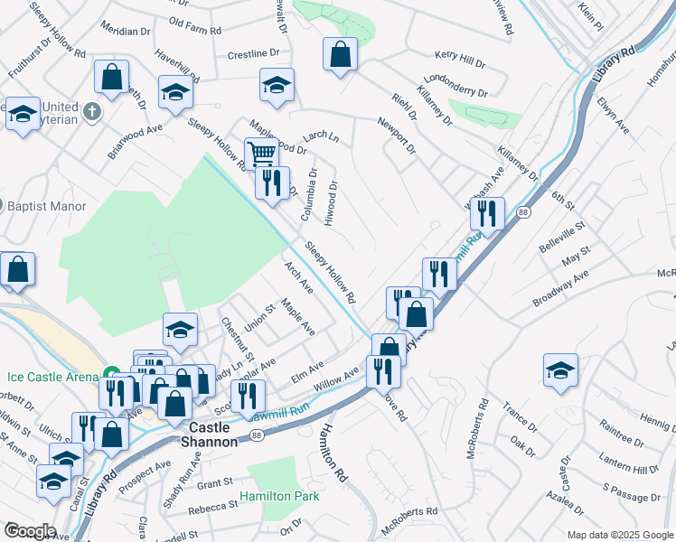 map of restaurants, bars, coffee shops, grocery stores, and more near 950 Sleepy Hollow Road in Pittsburgh