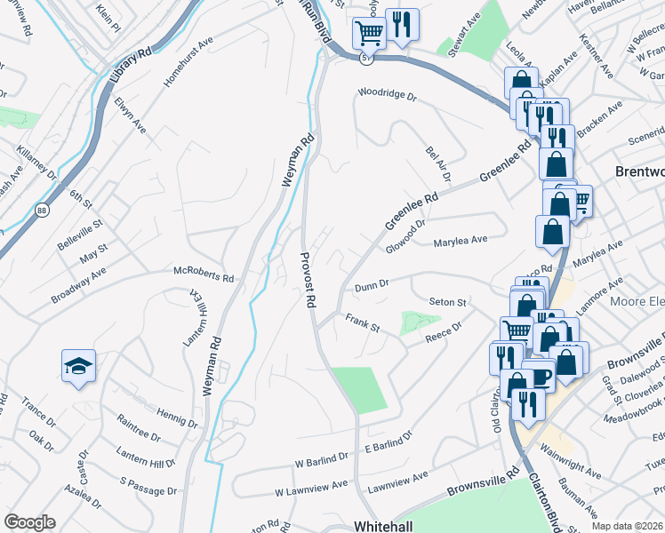 map of restaurants, bars, coffee shops, grocery stores, and more near 742 Greenlee Road in Pittsburgh