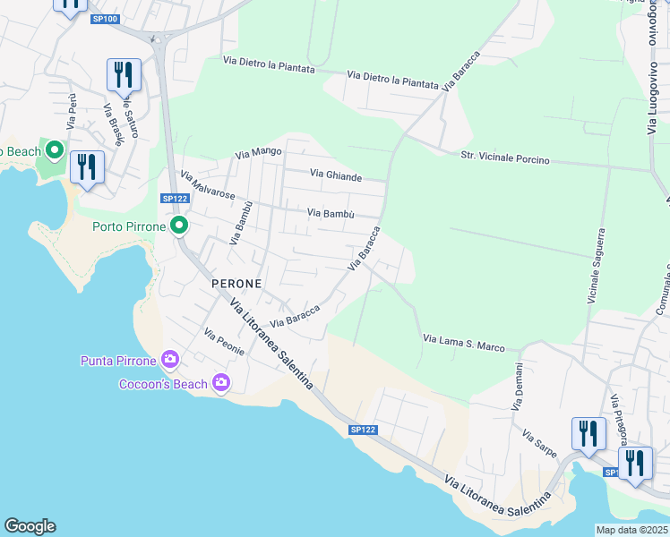 map of restaurants, bars, coffee shops, grocery stores, and more near Via Corbezzoli in Leporano Marina