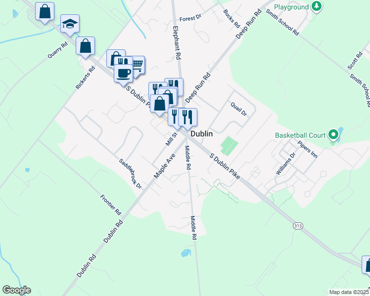 map of restaurants, bars, coffee shops, grocery stores, and more near 112 Middle Road in Dublin