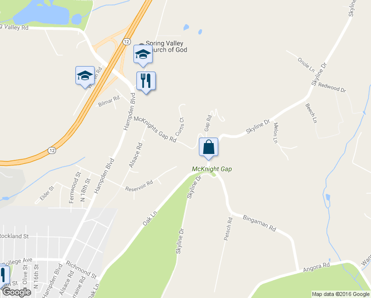map of restaurants, bars, coffee shops, grocery stores, and more near 2022 McKnights Gap Road in Reading