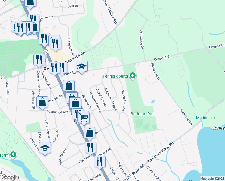 map of restaurants, bars, coffee shops, grocery stores, and more near 46 Virginia Terrace in Red Bank