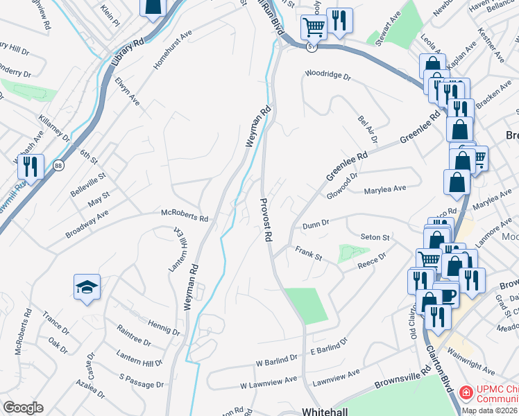 map of restaurants, bars, coffee shops, grocery stores, and more near 3102 Provost Road in Pittsburgh
