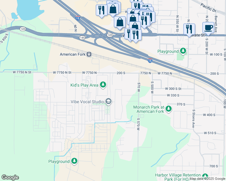 map of restaurants, bars, coffee shops, grocery stores, and more near 304 South 680 West in American Fork