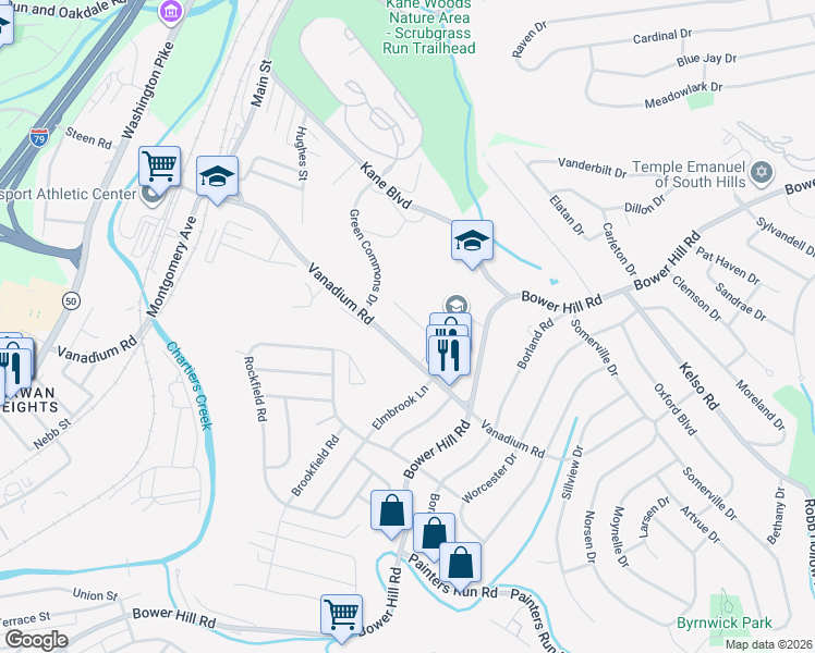map of restaurants, bars, coffee shops, grocery stores, and more near 322 Elmbrook Ln in Pittsburgh