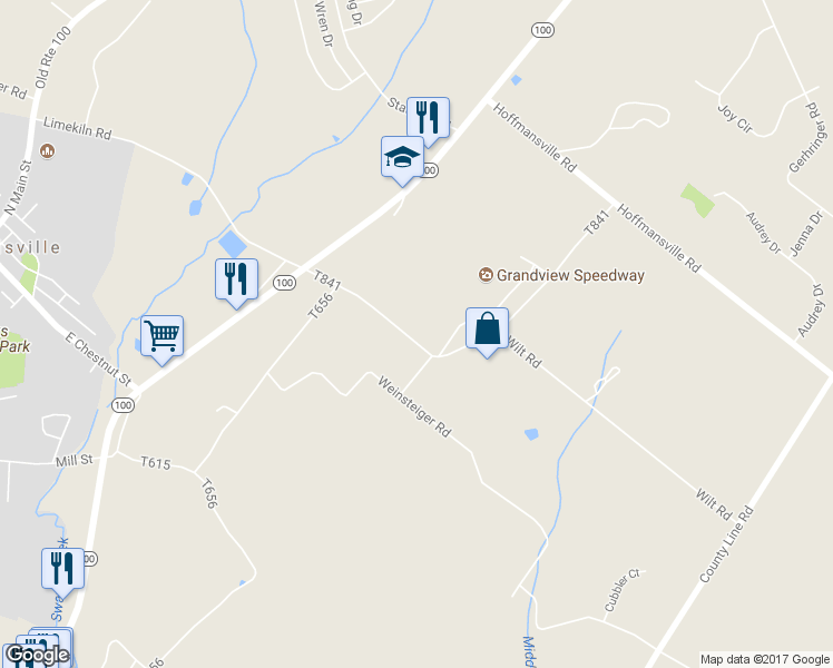 map of restaurants, bars, coffee shops, grocery stores, and more near 121 Passmore Road in Bechtelsville