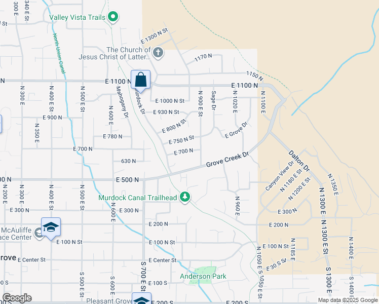 map of restaurants, bars, coffee shops, grocery stores, and more near 852 East 700 North in Pleasant Grove