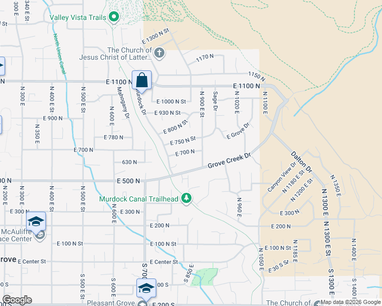 map of restaurants, bars, coffee shops, grocery stores, and more near 852 East 700 North in Pleasant Grove