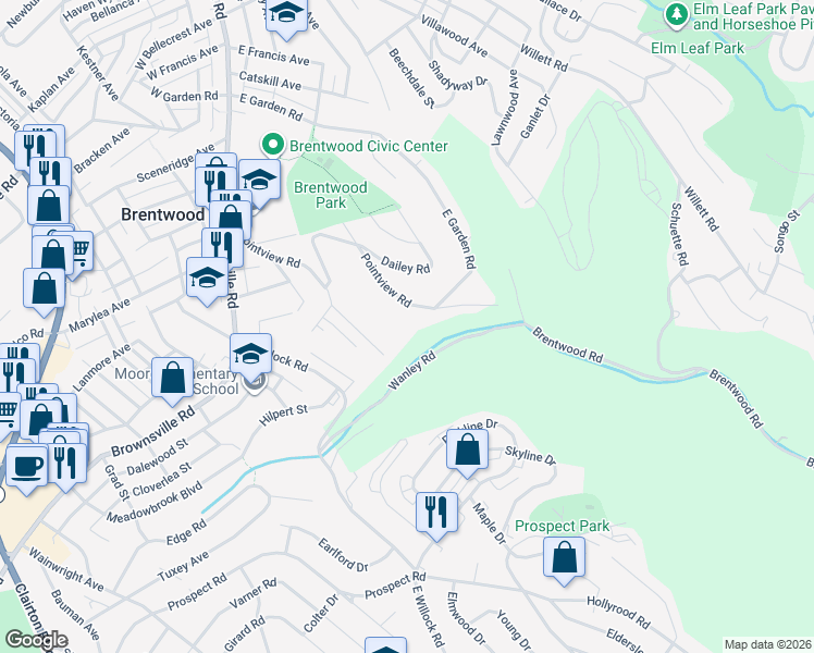 map of restaurants, bars, coffee shops, grocery stores, and more near 434 Pointview Road in Pittsburgh