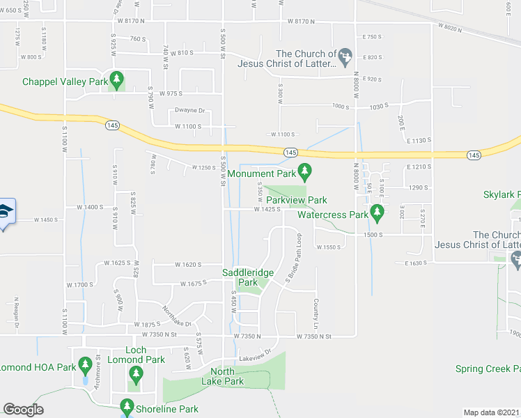 map of restaurants, bars, coffee shops, grocery stores, and more near 381 West 1425 South in Lehi