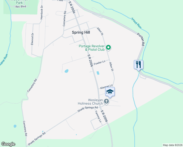 map of restaurants, bars, coffee shops, grocery stores, and more near 1896 Springhill Road in Portage
