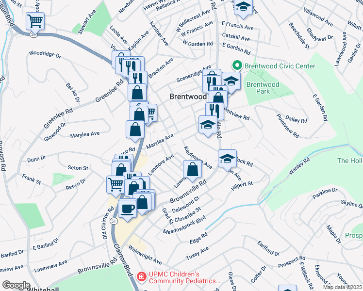 map of restaurants, bars, coffee shops, grocery stores, and more near 229 Kaufmann Ave in Pittsburgh