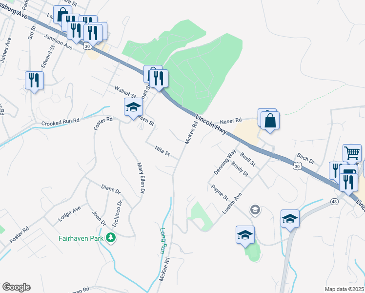 map of restaurants, bars, coffee shops, grocery stores, and more near 126 McKee Road in North Versailles