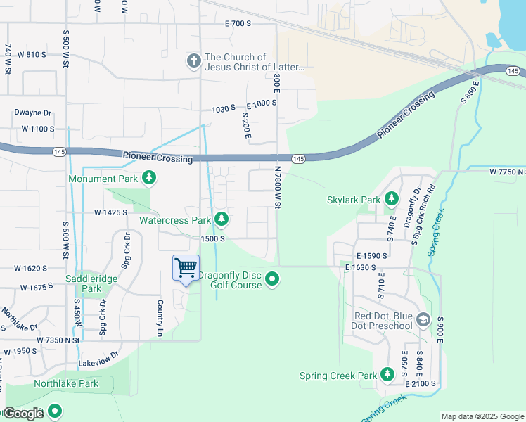 map of restaurants, bars, coffee shops, grocery stores, and more near 1423 200 East in Lehi