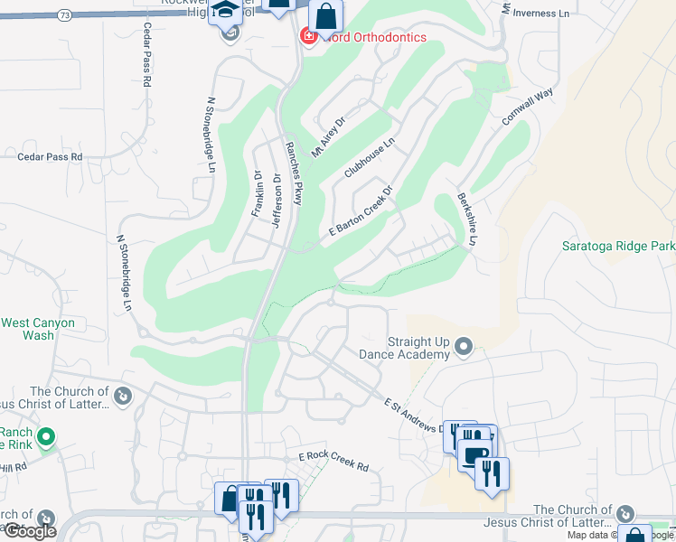 map of restaurants, bars, coffee shops, grocery stores, and more near 3755 East Cunninghill Drive in Eagle Mountain