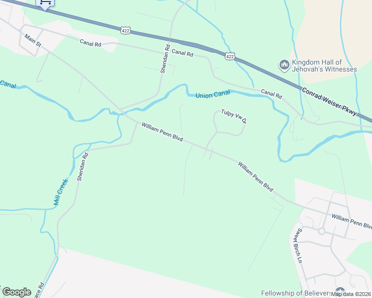 map of restaurants, bars, coffee shops, grocery stores, and more near 1104 William Penn Boulevard in Womelsdorf