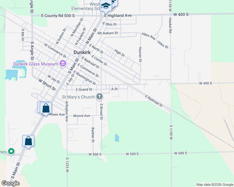 map of restaurants, bars, coffee shops, grocery stores, and more near 212 South 2nd Street in Dunkirk