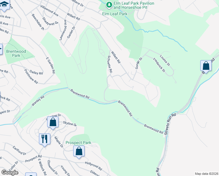 map of restaurants, bars, coffee shops, grocery stores, and more near 3843 Schuette Road in Pittsburgh