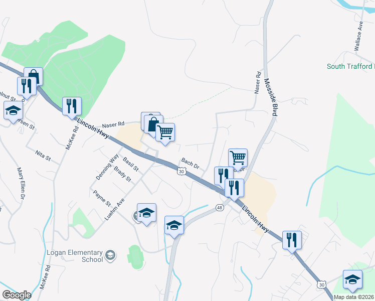 map of restaurants, bars, coffee shops, grocery stores, and more near 1752 Wallace Ave in North Versailles