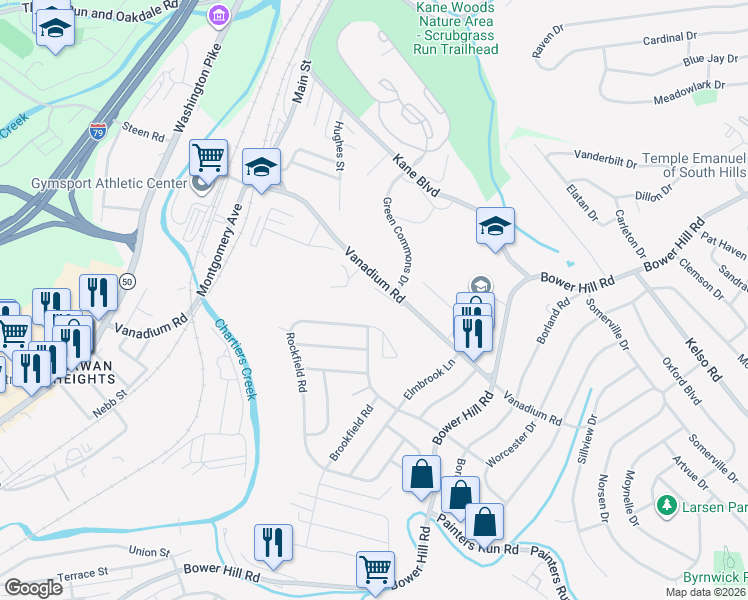map of restaurants, bars, coffee shops, grocery stores, and more near 282 The Pines Drive in Pittsburgh