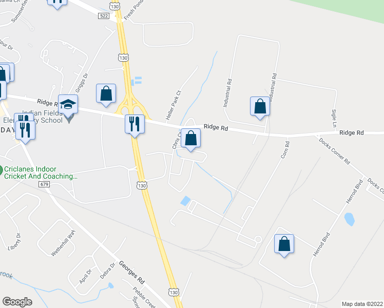 map of restaurants, bars, coffee shops, grocery stores, and more near 3 Chris Court in South Brunswick Township